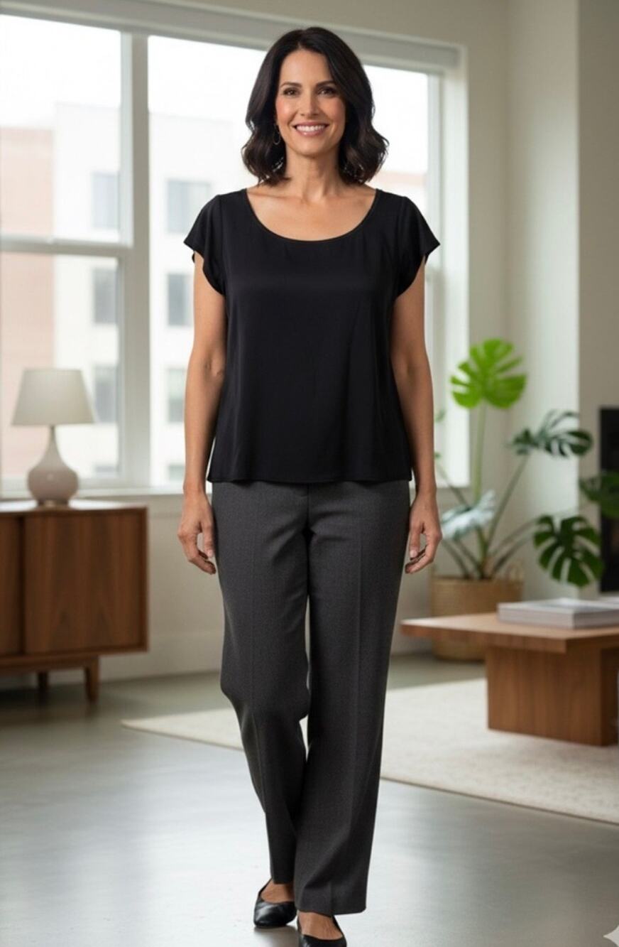 Eileen Fisher 100% Silk Blouse T-shirt Women's XL Black Minimalist Capsule Basic